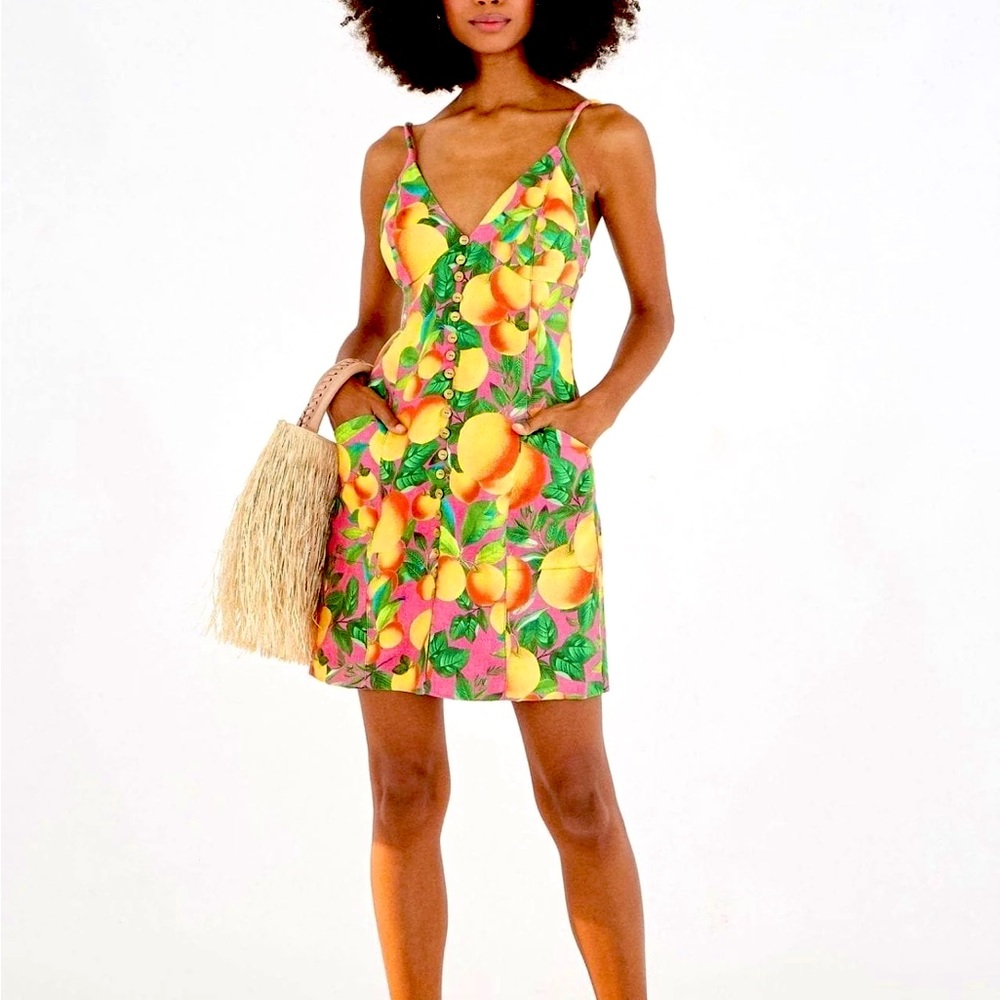 Farm Rio Orange Sunset Linen Mini Dress size XS